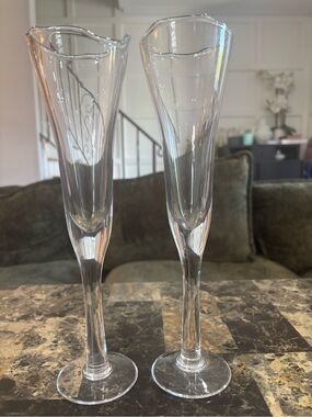 Set Of 2 Sempre 11” flute Crystal Champagne glasses-rare-htf